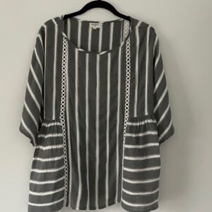 Cost Plus World Market Gray and White Striped Blouse